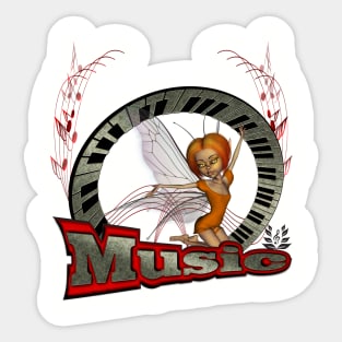 Music, fairy with piano and clef Sticker